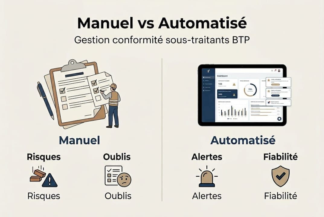 Infographie : comment passer d’une gestion de la conformité manuelle à automatisée dans le secteur du BTP