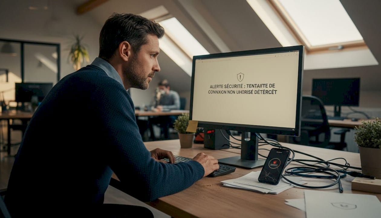 Dirigeant d’entreprise en pleine gestion des risques cyber au sein de ses locaux