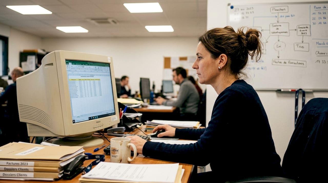 Une femme s'occupe de la gestion des documents de conformité sur son ordinateur.