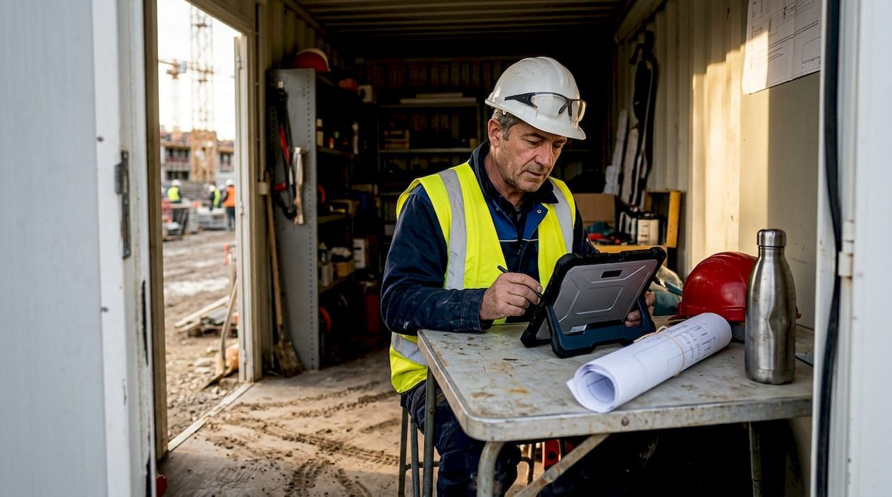 Le conducteur de travaux contrôle la conformité du chantier directement sur sa tablette.