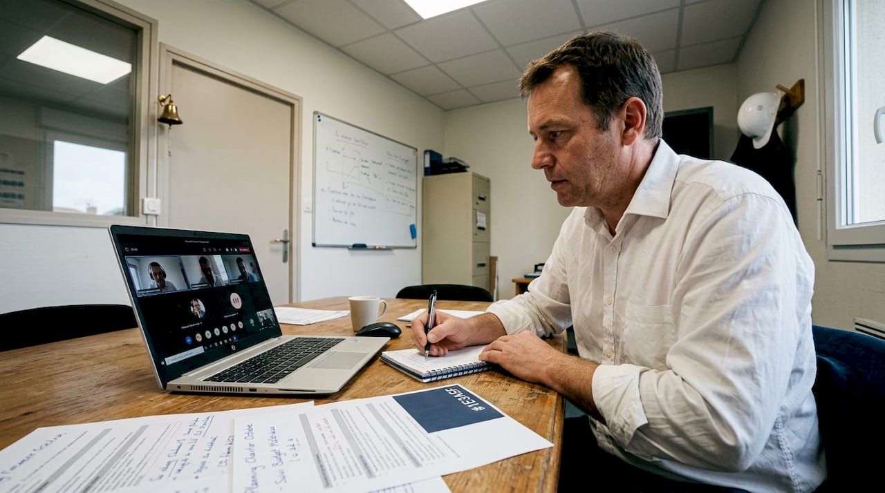 Dirigeant de PME en train de prendre des notes pendant une réunion