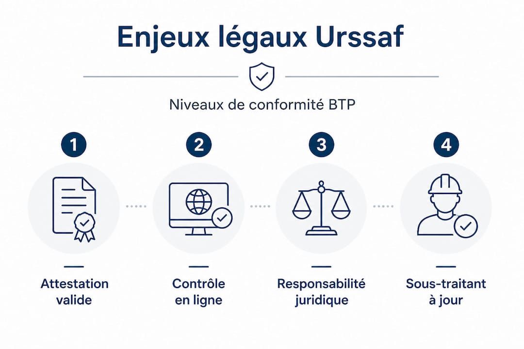 Schéma pyramidal illustrant les différents niveaux de conformité Urssaf dans le secteur du BTP