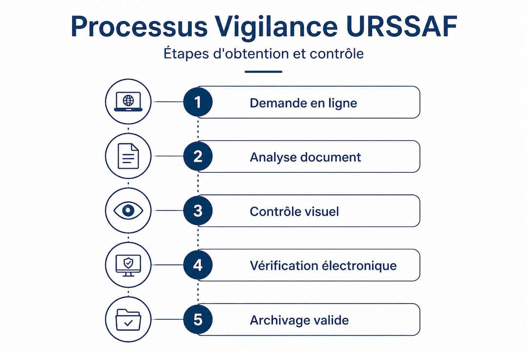 Infographie : les différentes étapes pour obtenir une attestation de vigilance