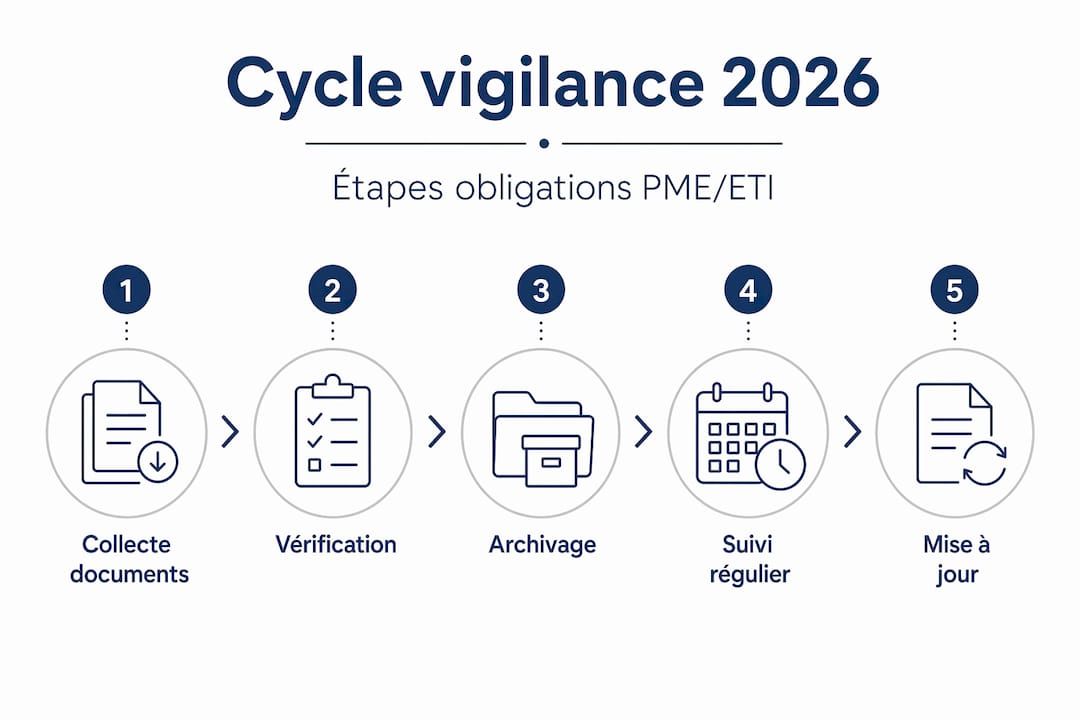 Schéma en cascade des étapes clés pour anticiper les enjeux de vigilance en 2026