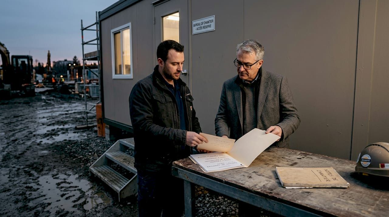 Le responsable et l’inspecteur vérifient le dossier de conformité directement sur le site.