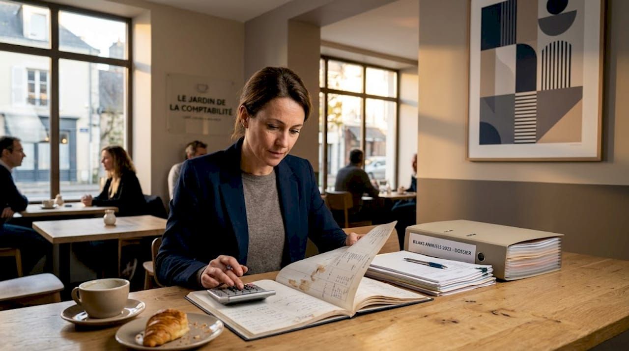 Un expert-comptable en train d’examiner les documents du bilan annuel.