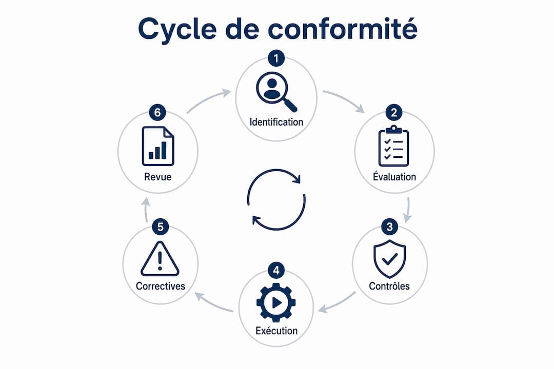 Visualisation des différentes étapes du processus de conformité