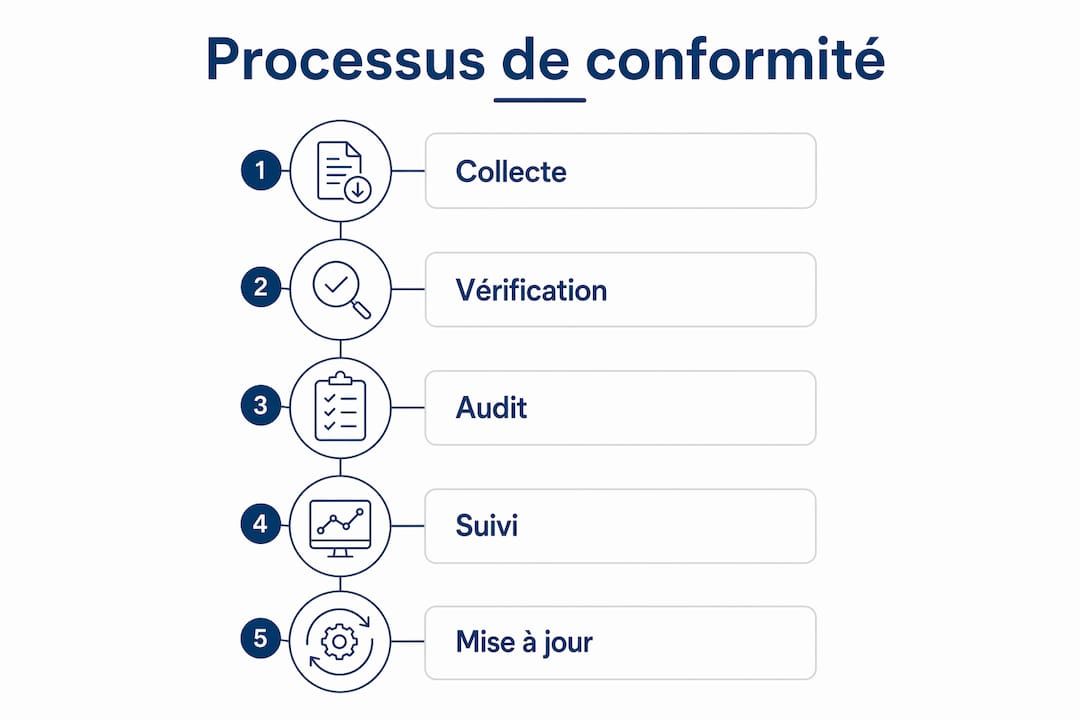 Schéma illustrant les étapes clés de la conformité en gestion des installations