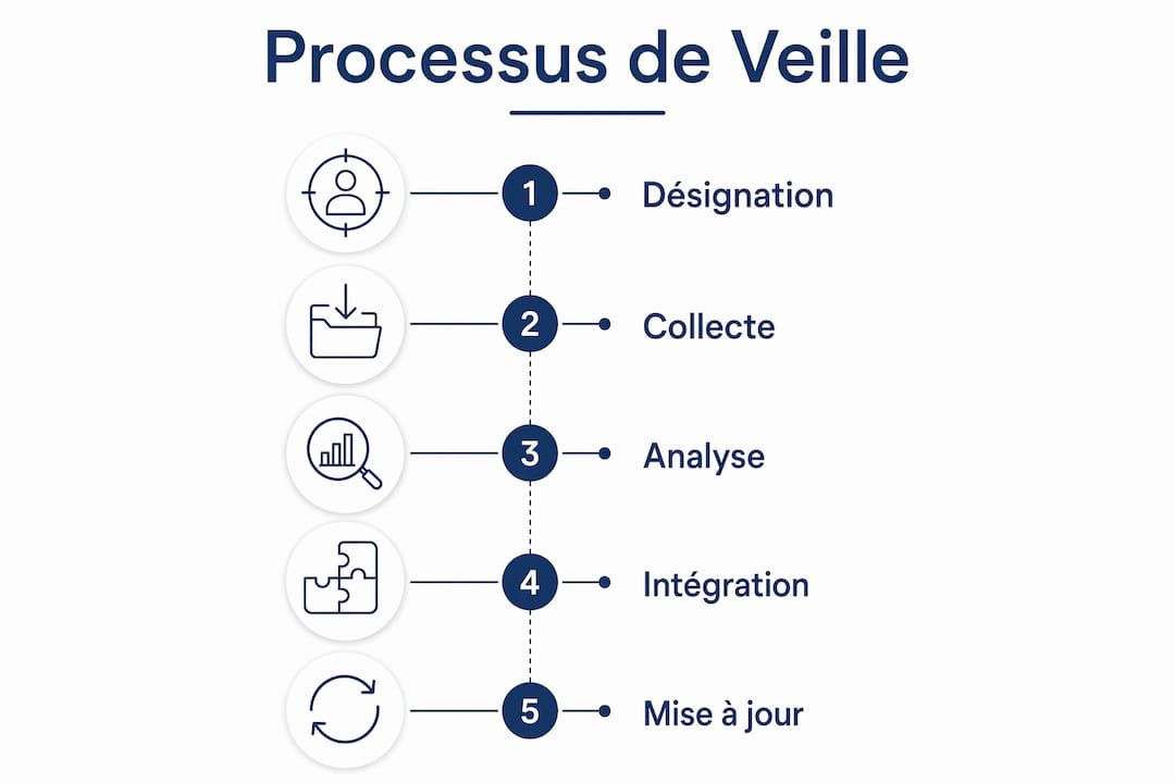 Schéma illustrant les différentes étapes d'une démarche de veille réglementaire